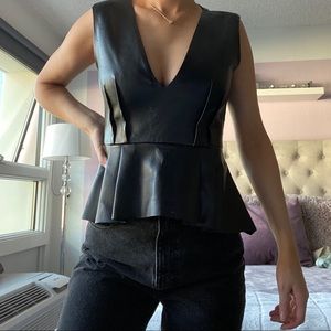 Vegan leather sleeveless peplum top